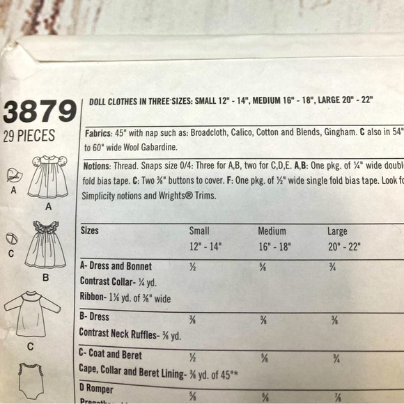 Simplicity Pattern #3879 Baby Doll Three Size Patterns 2007 - Picture 4 of 8